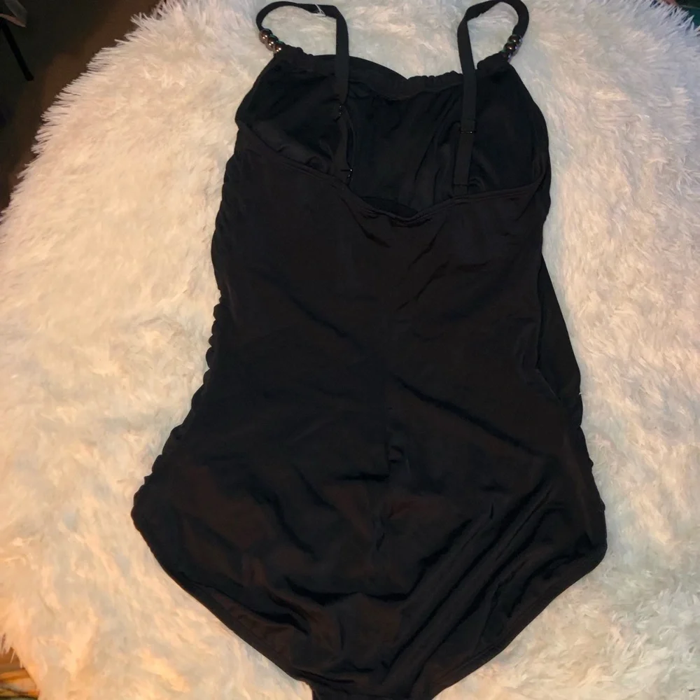 Slimming Draped One-Piece  Black Swimsuit with Straps size 14 8 and 4